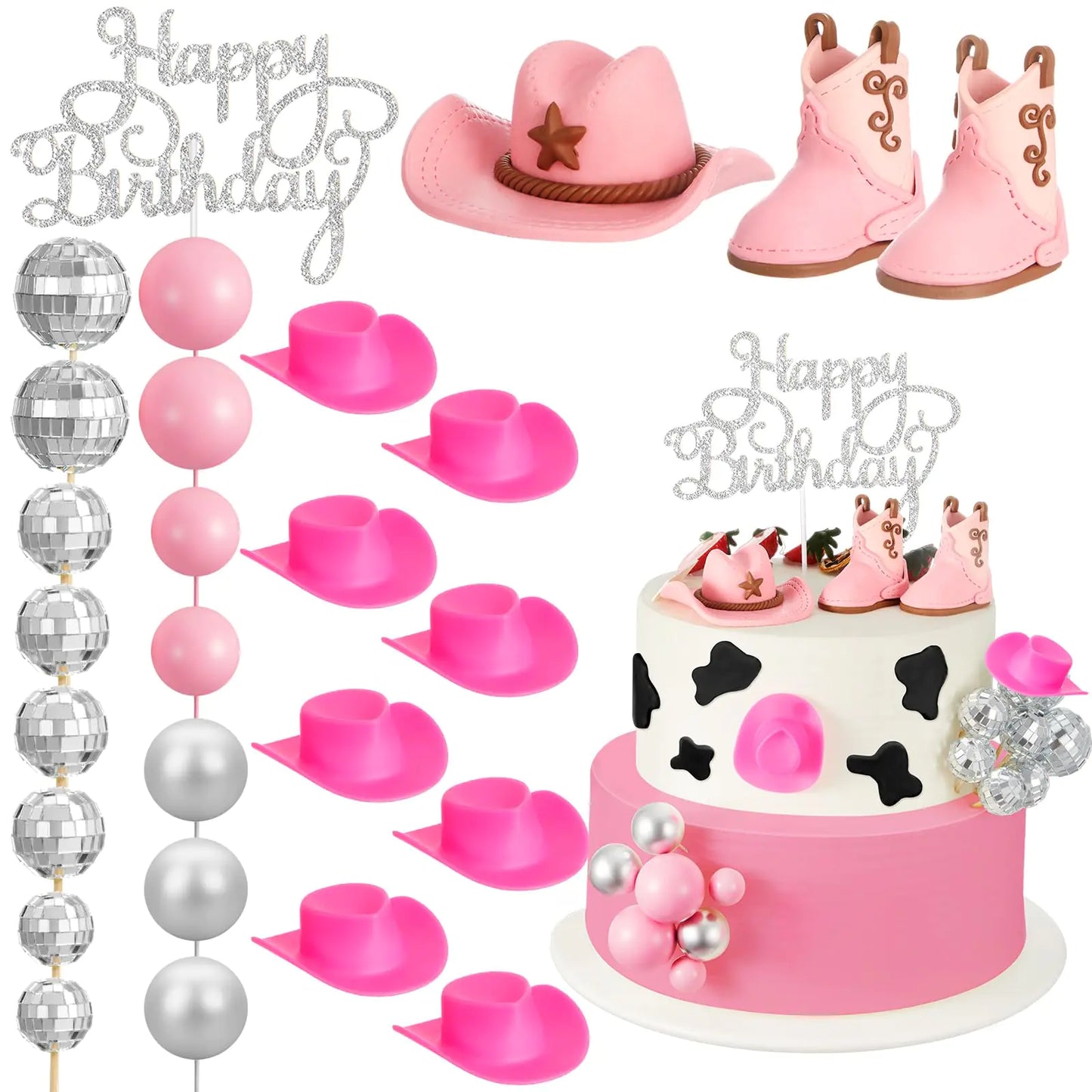 Pink Cowgirl 26pc Cake Topper Set for Western Parties