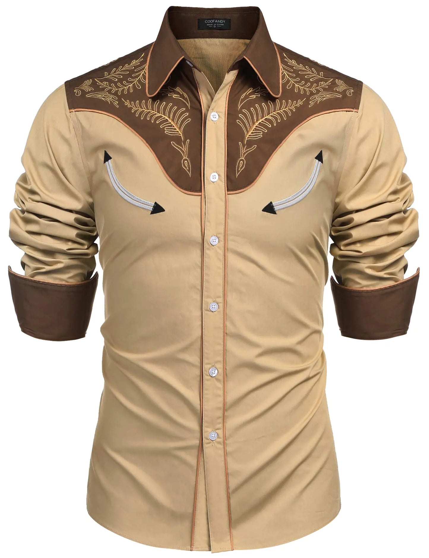 COOFANDY Mens Embroidered Western Shirt