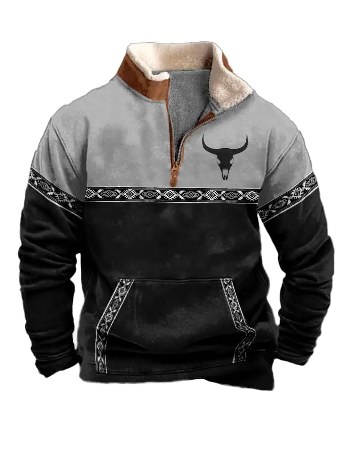 DMOYALA Men's Aztec Fleece Zip Pullover