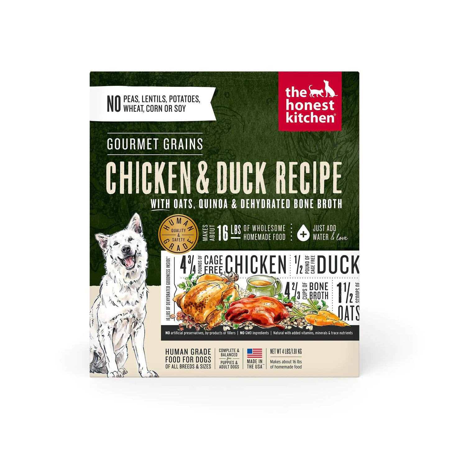 The Honest Kitchen Dehydrated Gourmet Grains Chicken & Duck Dog Food 4 lb Box