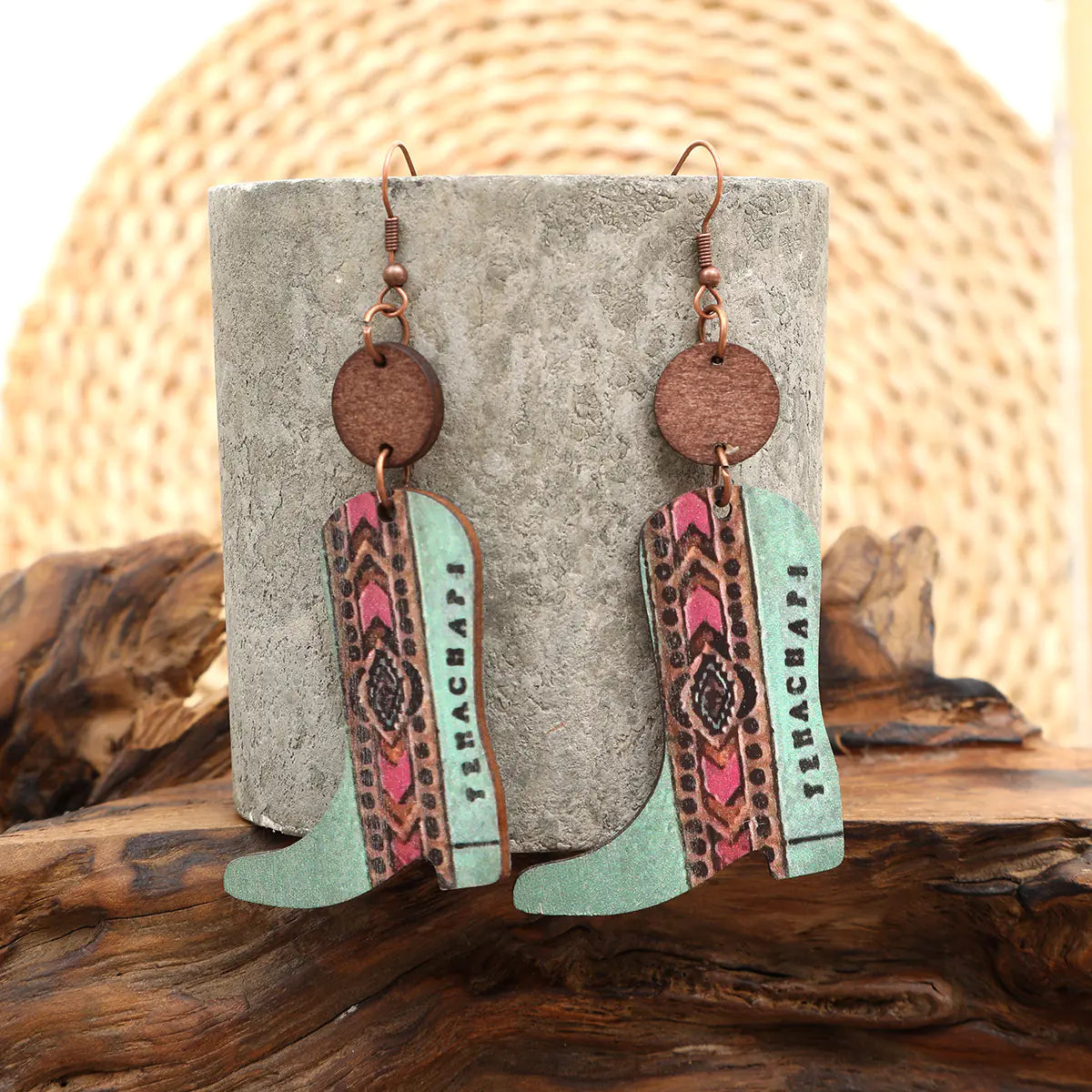 Vintage Floral Wood Earrings