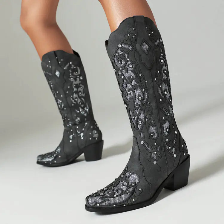 Chic Embroidered Western Boots for Women