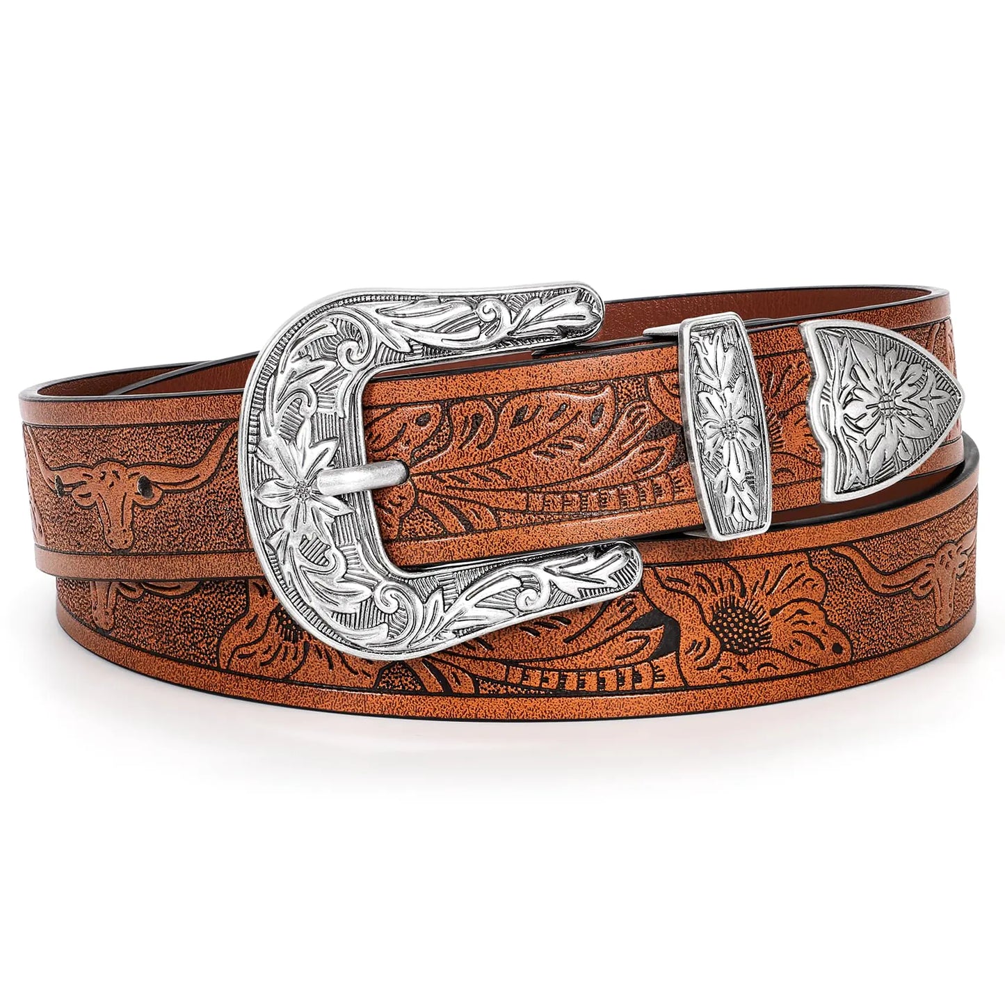 CHIC Western Women's Belts - Antique Buckle Cowgirl Belts for Dresses and Jeans