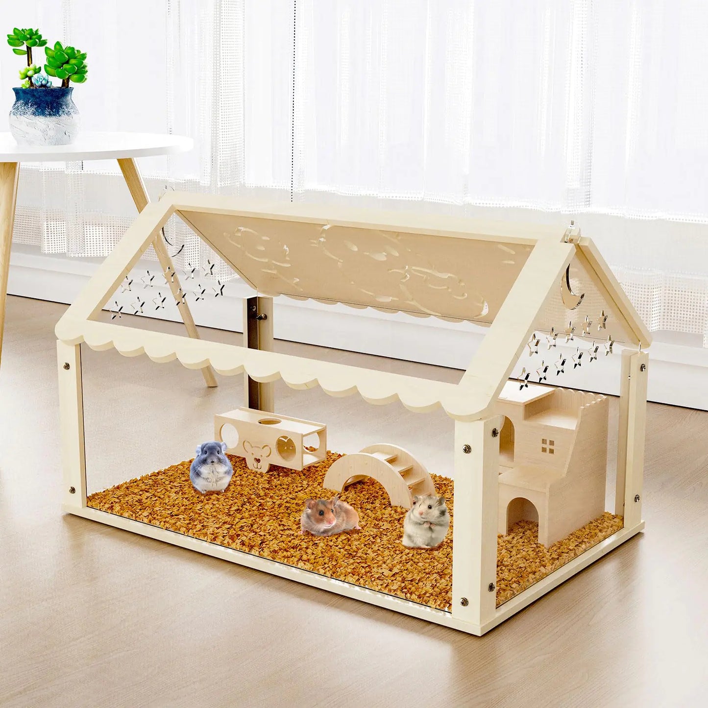 31inch Hamster cage Wooden with Acrylic Dwarf Hamster cage Small Animal Habitat with Openable Top Mouse cage for Guinea Pigs Chinchillas Gerbil Syrian Hamster (31inch)