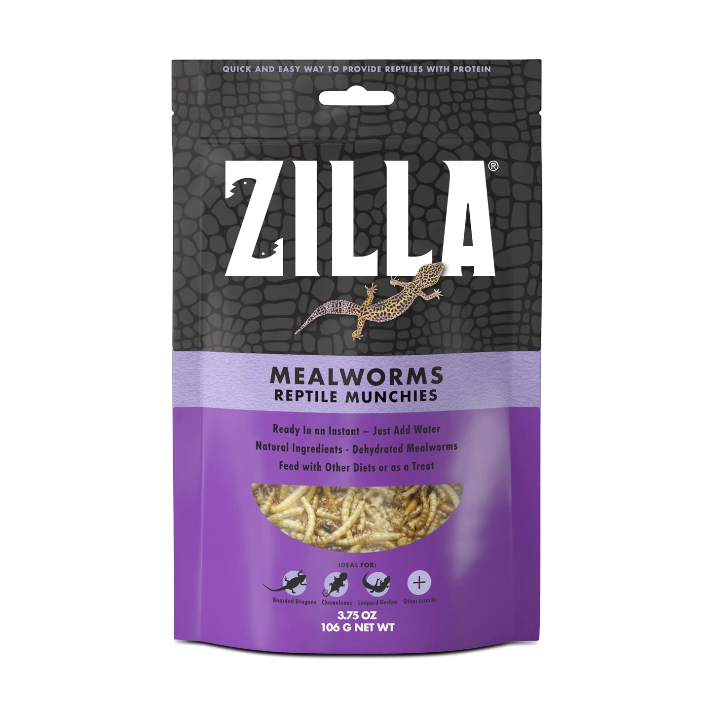 Zilla Reptile Munchies Mealworms All-Natural Dehydrated Mealworms Ideal for Bearded Dragons Leopard Geckos Chameleons and other lizards Resealable Bag