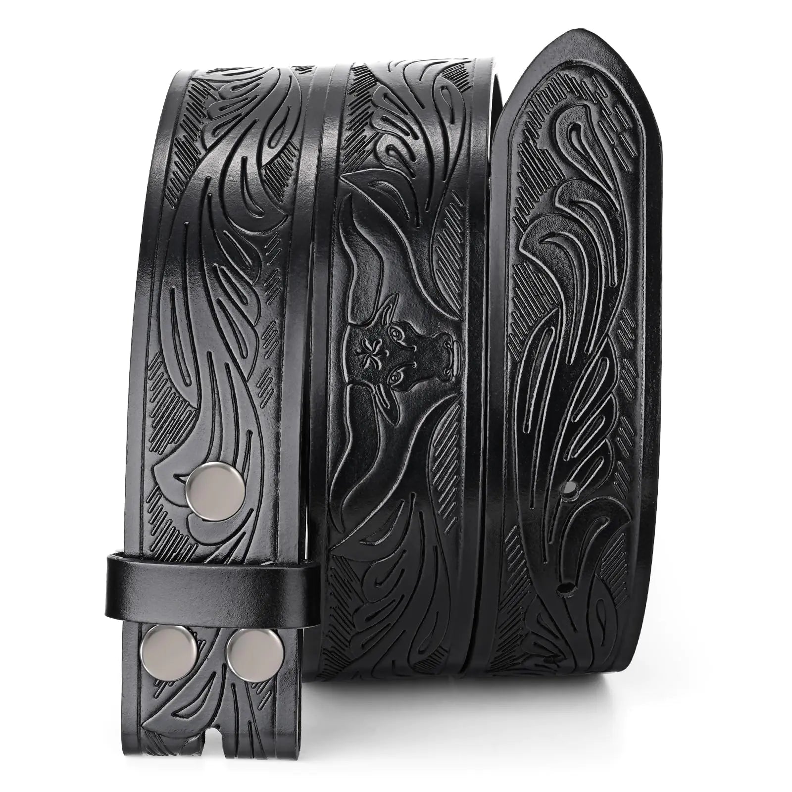 SANSTHS Embossed Leather Strap Belt 1.5" Wide for Jeans