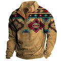 DMOYALA Mens Aztec Cowboy Sweatshirt Western 3D Printed Brown Enthic Retro Western Style Jackets Fall Warm Hoodies Casual Long Sleeve Country Sweatshirts for Men