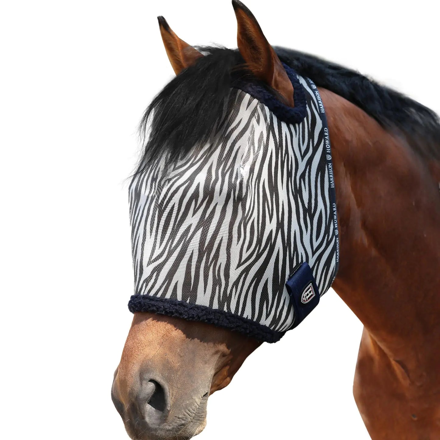Harrison Howard All Round Mesh Horse Fly Mask UV Protective with Fleece Padded Edging and Fun Prints Forelock Opening Design Mask for Horse Zebra Medium