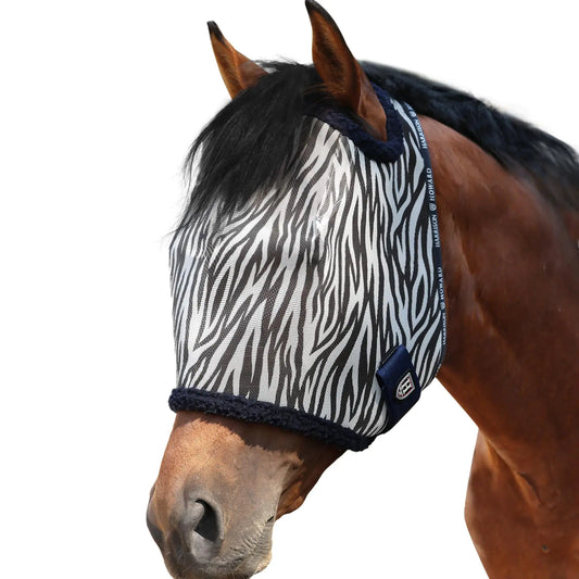 Harrison Howard All Round Mesh Horse Fly Mask UV Protective with Fleece Padded Edging and Fun Prints Forelock Opening Design Mask for Horse Zebra Medium