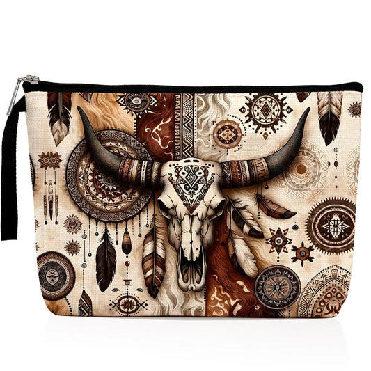 Western Cow Skull Cosmetic Case for Cowgirls