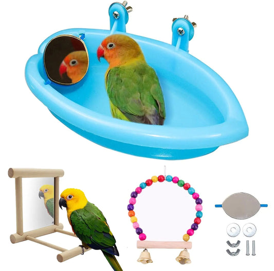 3-Piece Bird Cage Set: Bath, Mirror Perch & Swing