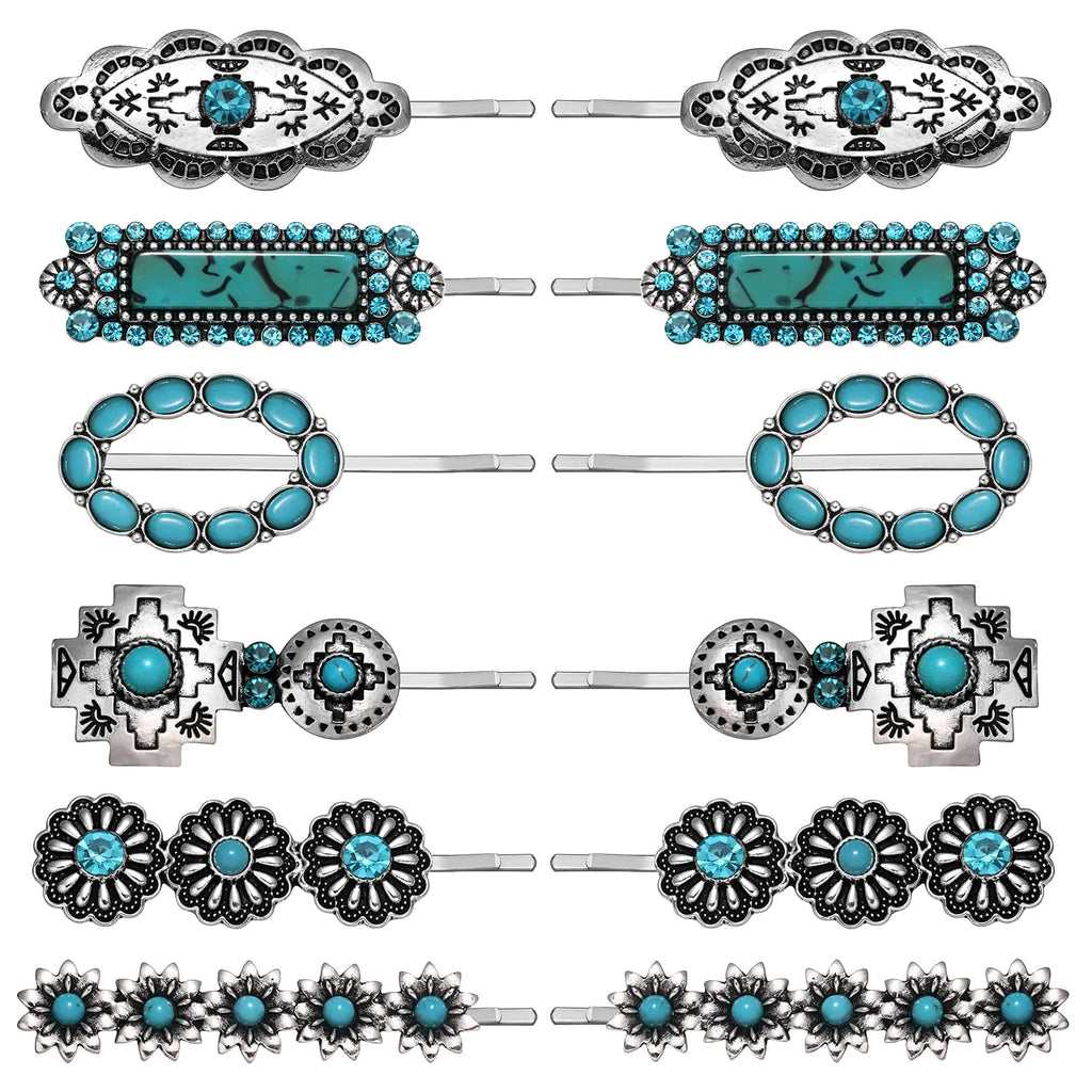 Turquoise Blossom Hair Clips - Cowgirl 12 Pack