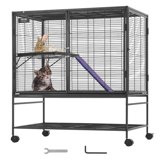 VEVOR 39" Rolling Metal Ferret Cage Large 2-Tier Critter Nation Cage Small Animal Cage with Ramps & Tray Easy to Set up for Pet Mice Hamster Guinea Pig Chinchilla Squirrel Hedgehogs Bunny