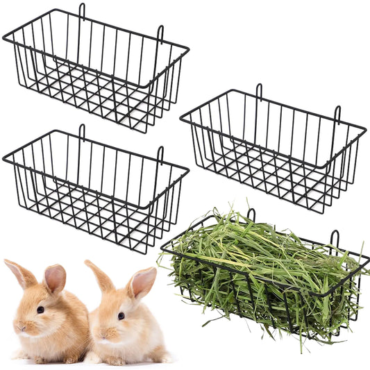 Voittozege 4 Pcs Rabbit Hay Feeder Heavy Duty Metal Rabbit Hay Rack with Hooks Small Animal Cage Accessories Bunny Hay Feeder Rack Pet Grass Feeder for Rabbits Guinea Pig Chinchillas