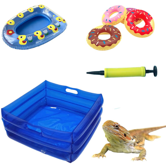 TTMIMIK 7 Pcs Foldable Bearded Dragons Pool Bath Collar Ring & Boat Set Swimming Bath Water Washer for Small Animal Hedgehog Hamster with Pump