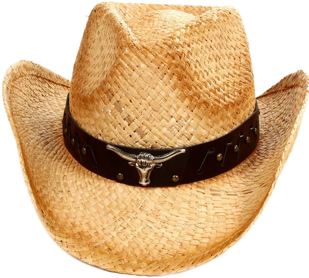 Western Straw Charm Cowboy Hat with Button Band