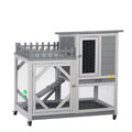 cozivvovv Rabbit Hutch with Balcony - Small Animal House Bunny Cage on Wheels for Indoor Outdoor Included Ramp Pull Out Tray Water Bottle Grey