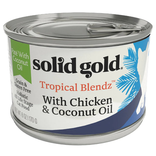 Solid Gold Wet Cat Food Pate for Adult & Senior Cats - Real Chicken & Coconut Oil - High Protein Grain Free Wet Cat Food for Healthy Digestion Skin Coat & Sensitive Stomach - 6oz (8 Count)