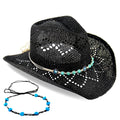 Unisex Western Cowboy Straw Hat with Dual Bands