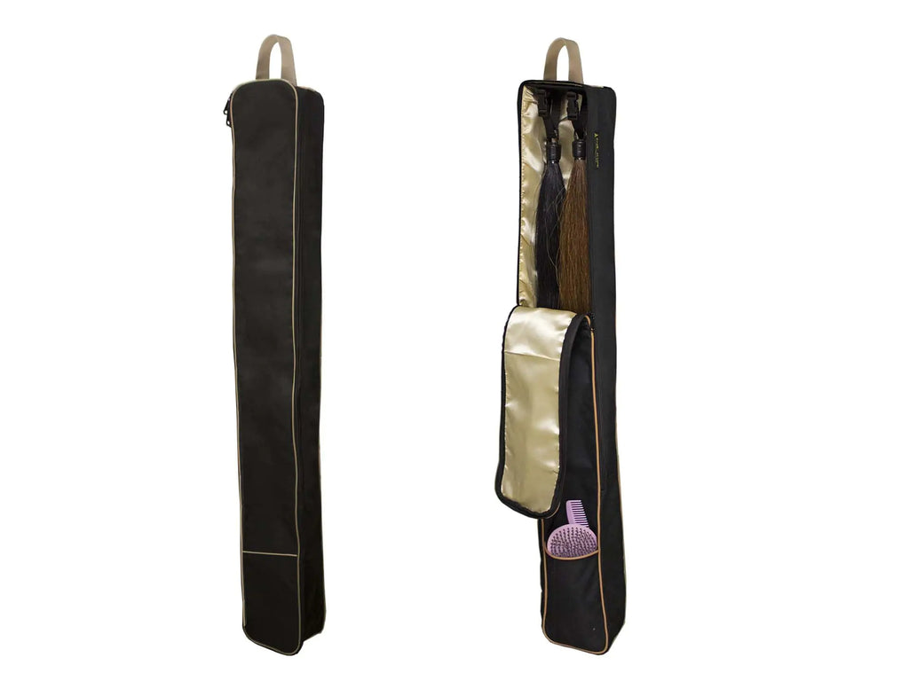 Front Open 2 Horse Tail Extension Carry Bag Case Black