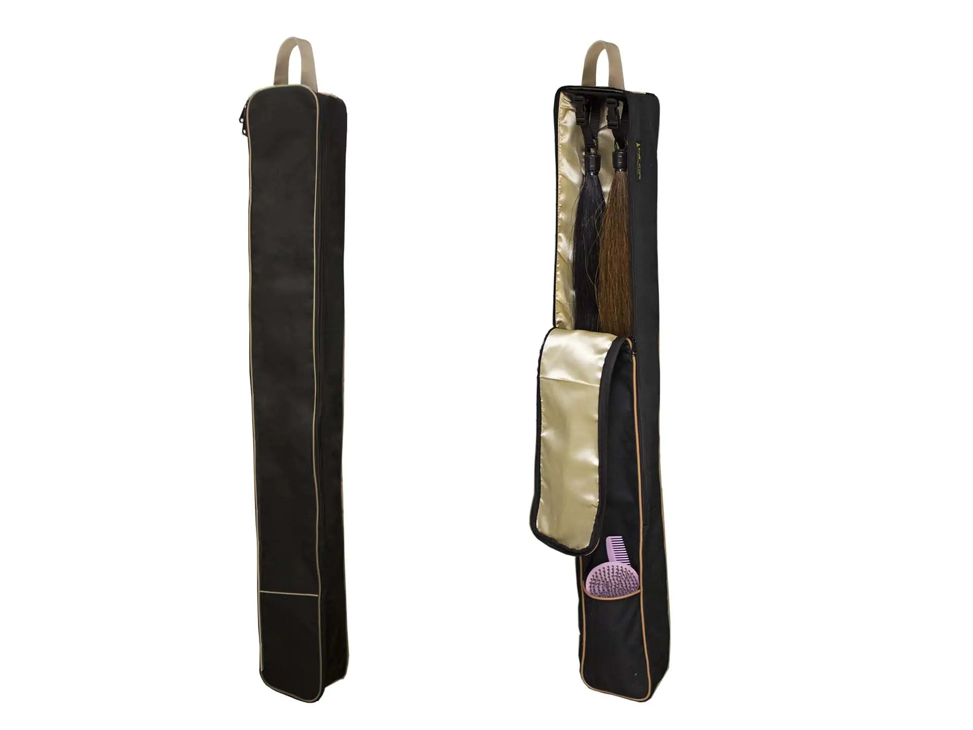 Front Open 2 Horse Tail Extension Carry Bag Case Black