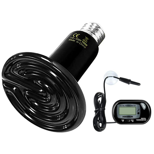 Deluxe 100W Ceramic Reptile Heat Emitter with Digital Thermometer
