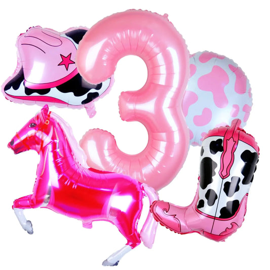 Western Cowgirl 3rd Birthday Balloons and Decor Set