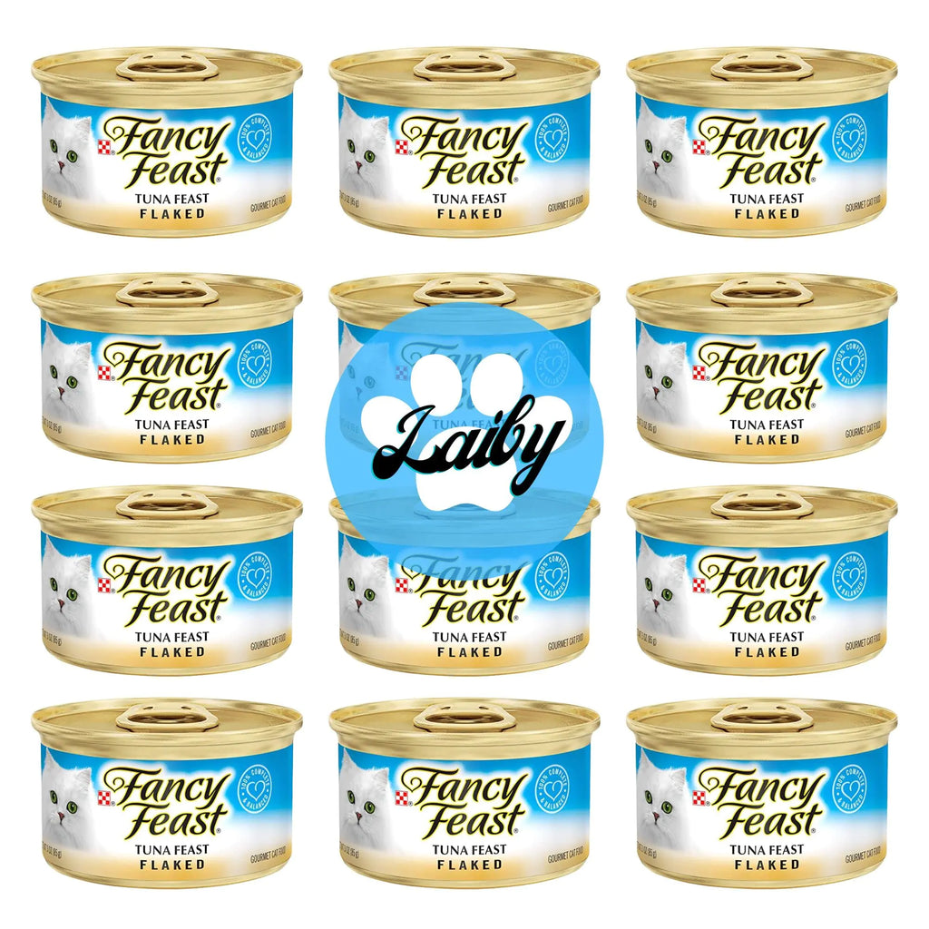 LAIBY Fancy Feast Wet Cat Food | Tuna Fish Food Flakes | Fancy Feast Canned Cat Food Wet Stickers (3 Oz Can Pack of 12)