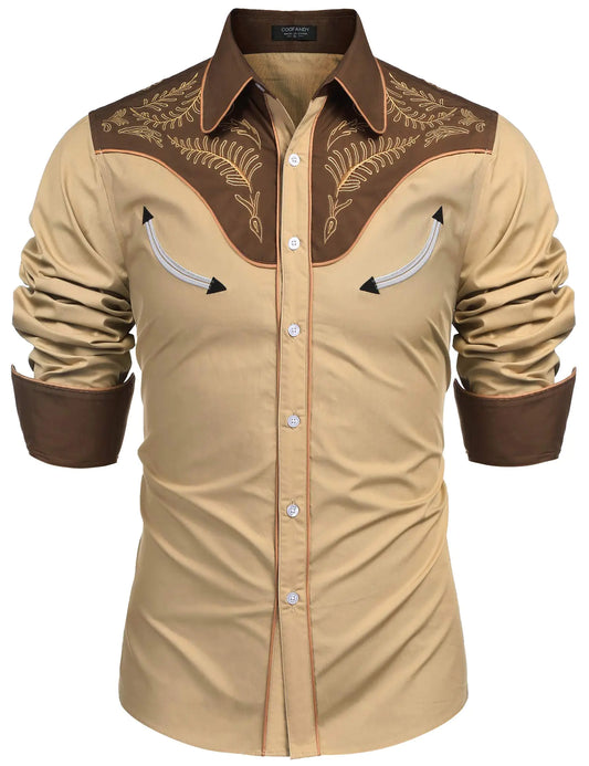 COOFANDY Mens Embroidered Western Shirt