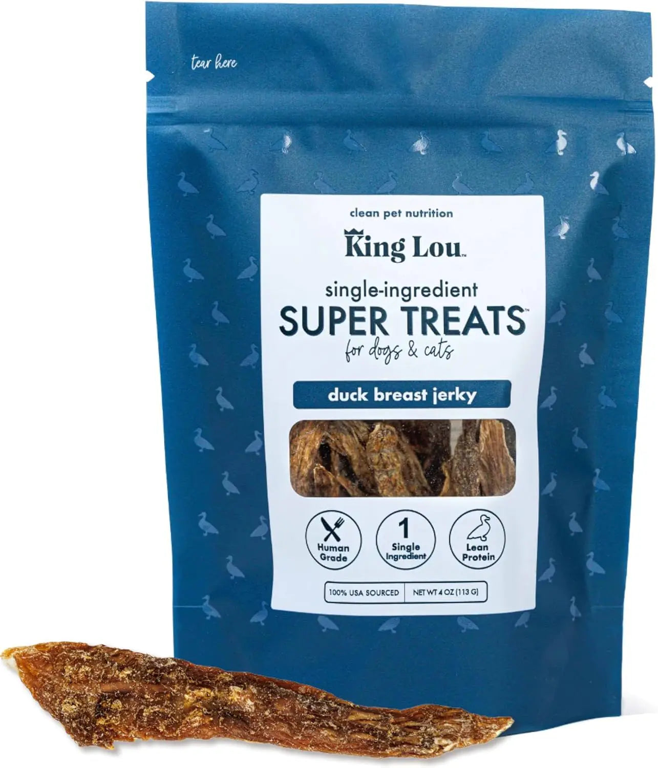 King Lou's Single Ingredient Duck Jerky - Dog & Cat Treats - 1lb Raw Dehydrated