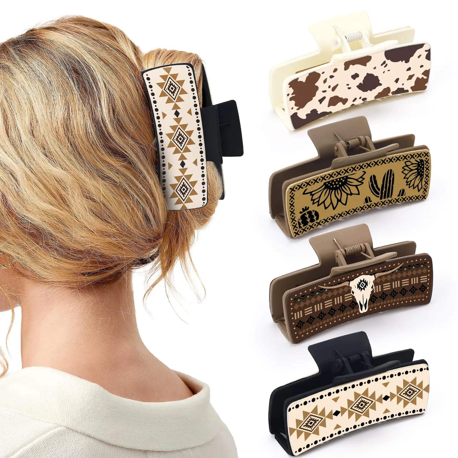 Sunflower Cowhide Western Hair Claw Set