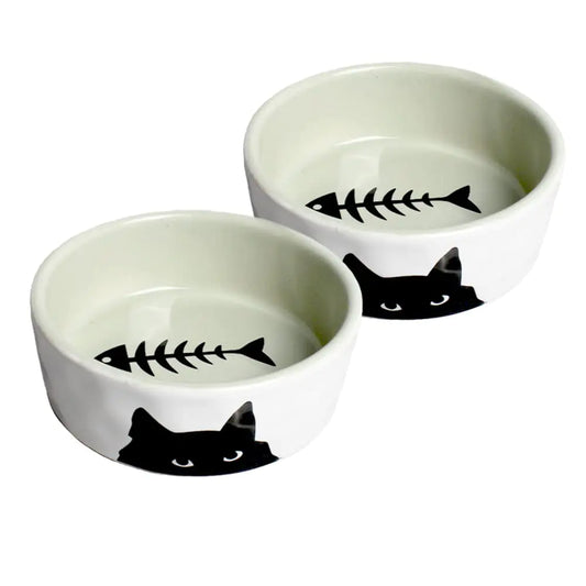 Cat Bowls - Premium Ceramic Cat Food and Water Dish 8oz Pet Bowls Set of 2