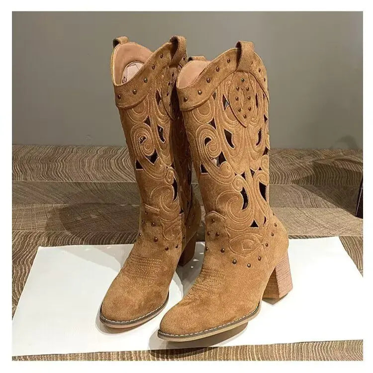 Embroidered Western Heel Boots