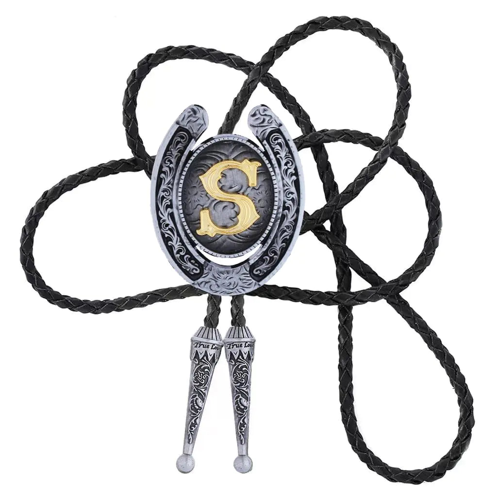 GelConnie Bolo Tie Letter S Texas Bolo Tie for Women Cowboy Neck Tie Bolero Tie Western Tie Cowgirl Necktie Mens Western Accessories