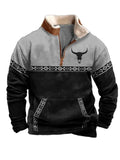 DMOYALA Men's Aztec Fleece Zip Pullover