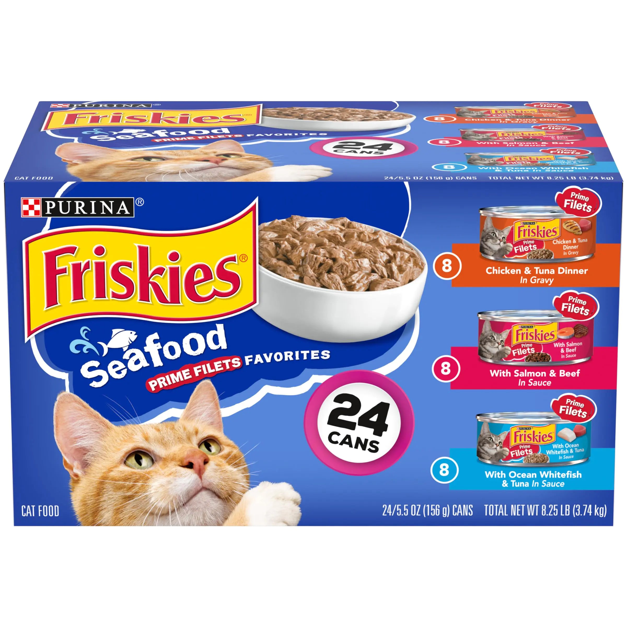 Purina Friskies Gravy Wet Cat Food Variety Pack Seafood Prime Filets Favorites - (Pack of 24) 5.5 oz. Cans