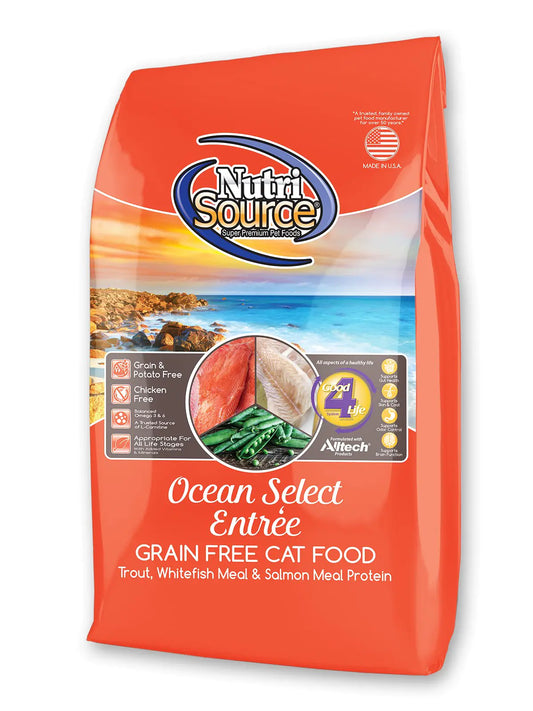 NutriSource Grain-Free Cat Food Made with Ocean Select Trout Whitefish and Salmon Meal 15LB Dry Cat Food