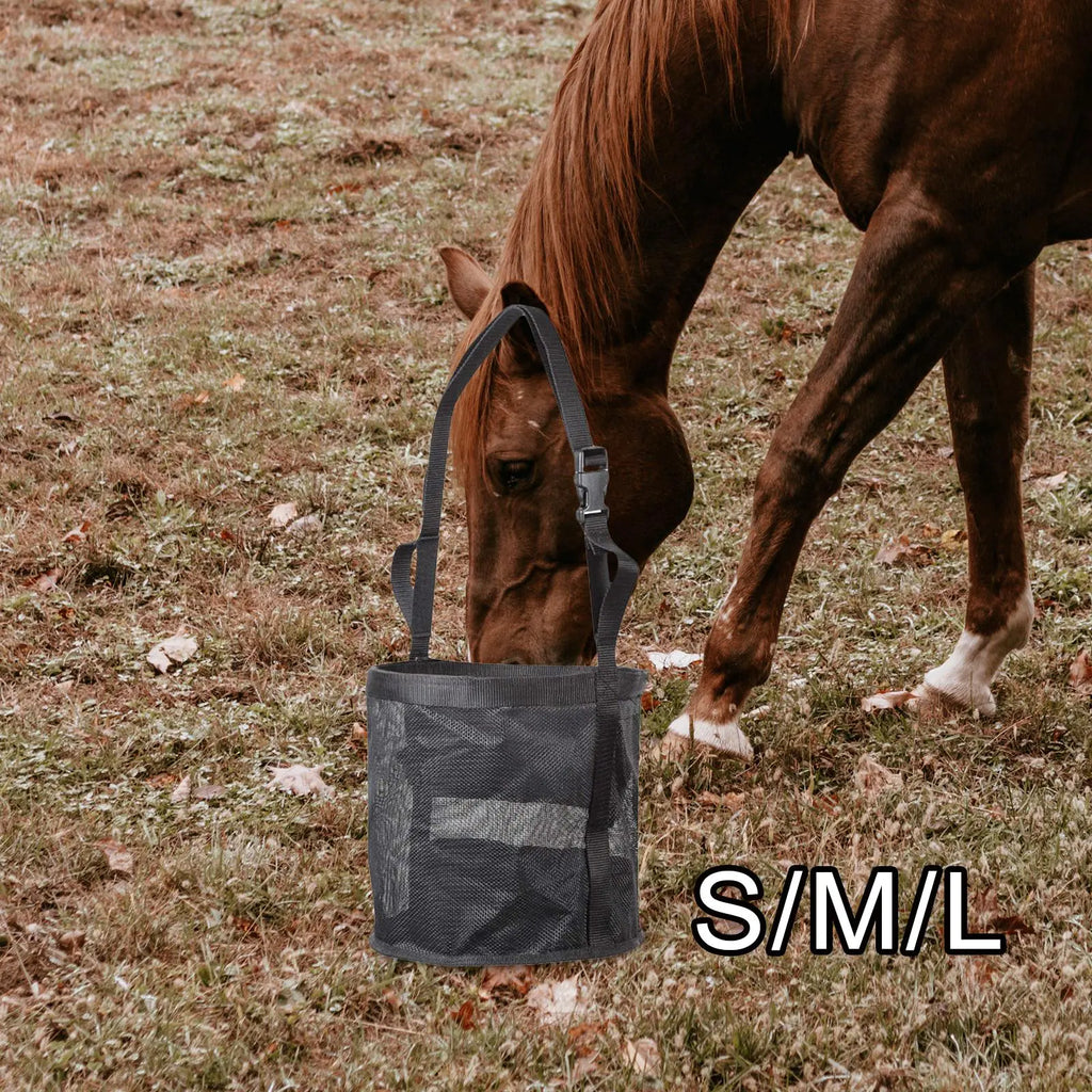Adjustable Multi-Size Black and Blue Horse Feed Bag