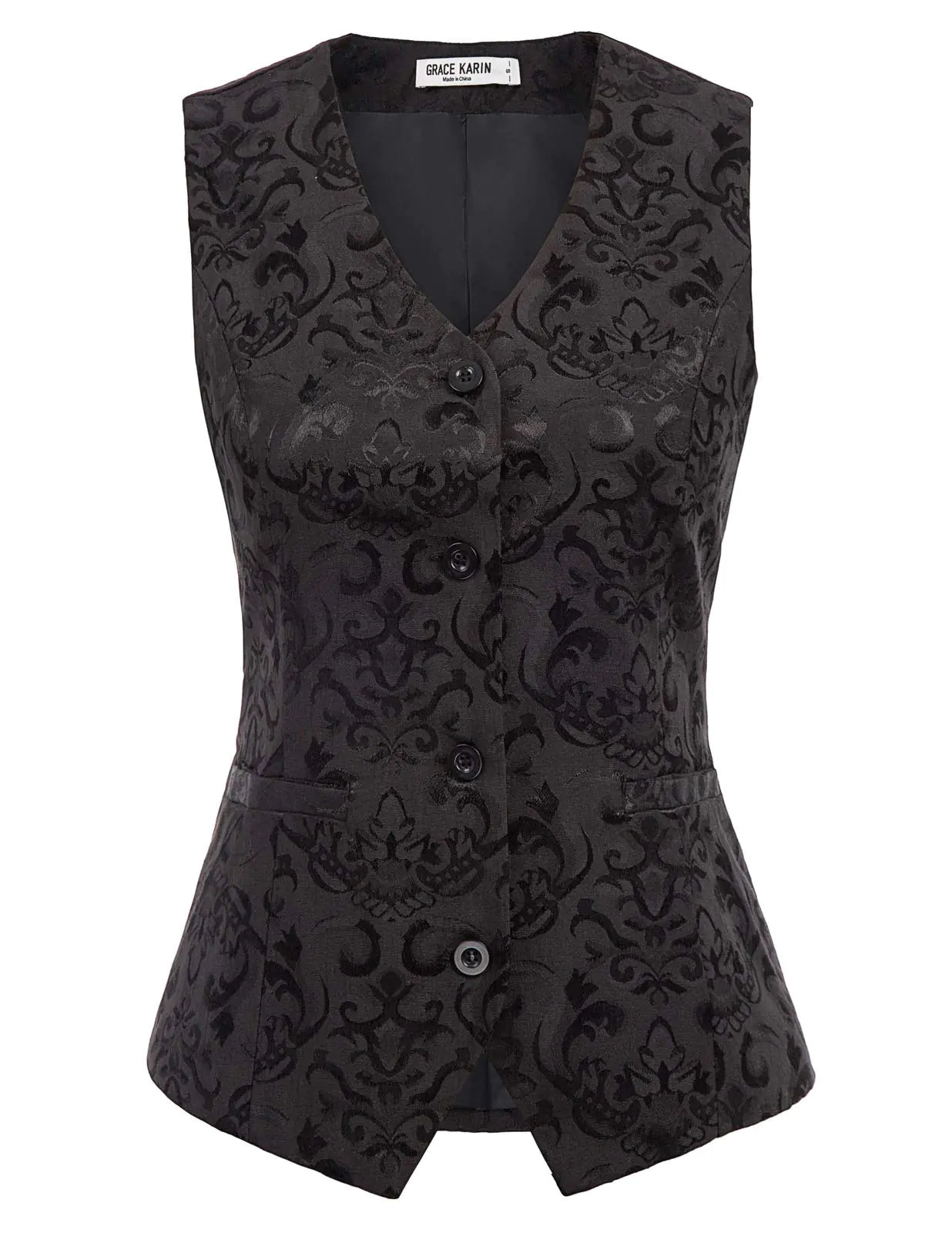 GRACE KARIN Women's Slim V-Neck Vest - Casual Jacquard Waistcoat
