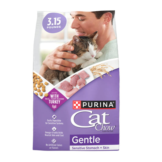 Purina Cat Chow Gentle Dry Cat Food Sensitive Stomach + Skin - (Pack of 4) 3.15 lb. Bags