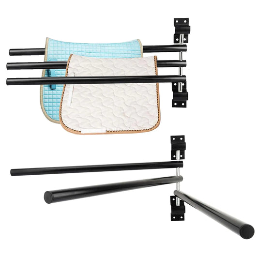 HDYEGY 2 Pack Saddle Pad Rack with 3 BarWall Mounted Swinging Horse Blanket Rack for Hanging Blankets & Pads Ideal for Horse Stall Tack Room Stable and Barn