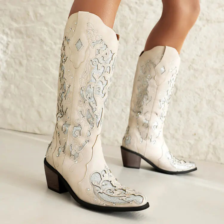 Chic Embroidered Western Boots for Women