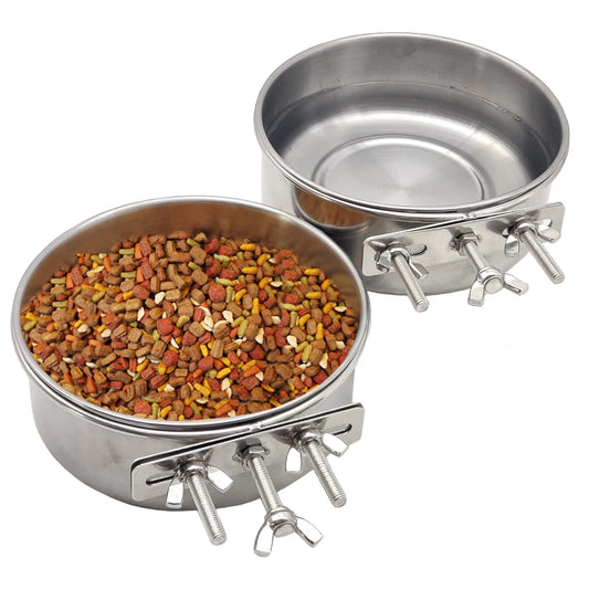 2pcs Durable Stainless Steel Bird Bowls