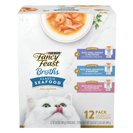 Purina Fancy Feast Broths Adult Classic Collection Wet Cat Food - (12) 1.4 oz. Pouches