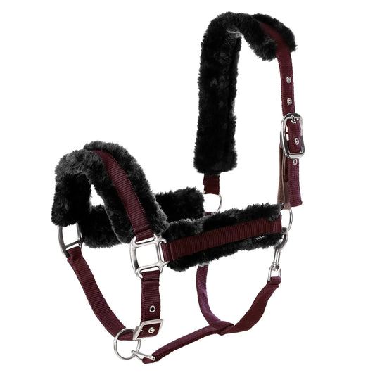 Equinavia Valkyrie Soft Ultra Fleece Padded Adjustable Breakaway Horse Halter - Wine Red/Black - Warmblood