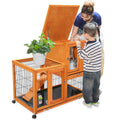 Rabbit Cage Bunny Hutch Indoor Outdoor with Wheels 2 Removable Bottom Trays Waterproof Roof Large Wooden Small Animal House Enclosure 39" L x 24" W x 37" H Orange