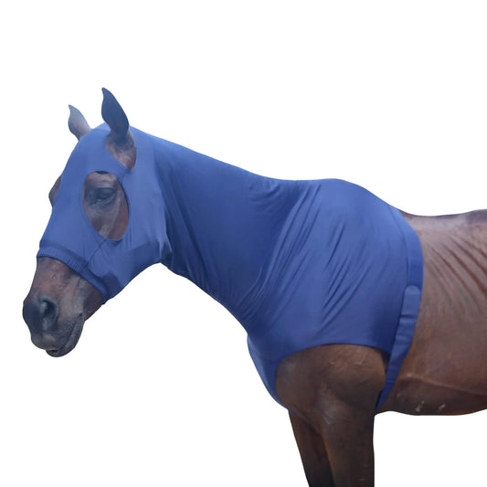 Leberna Stretch Horse Hood with Zip Full Face Neck Cover (Navy L)