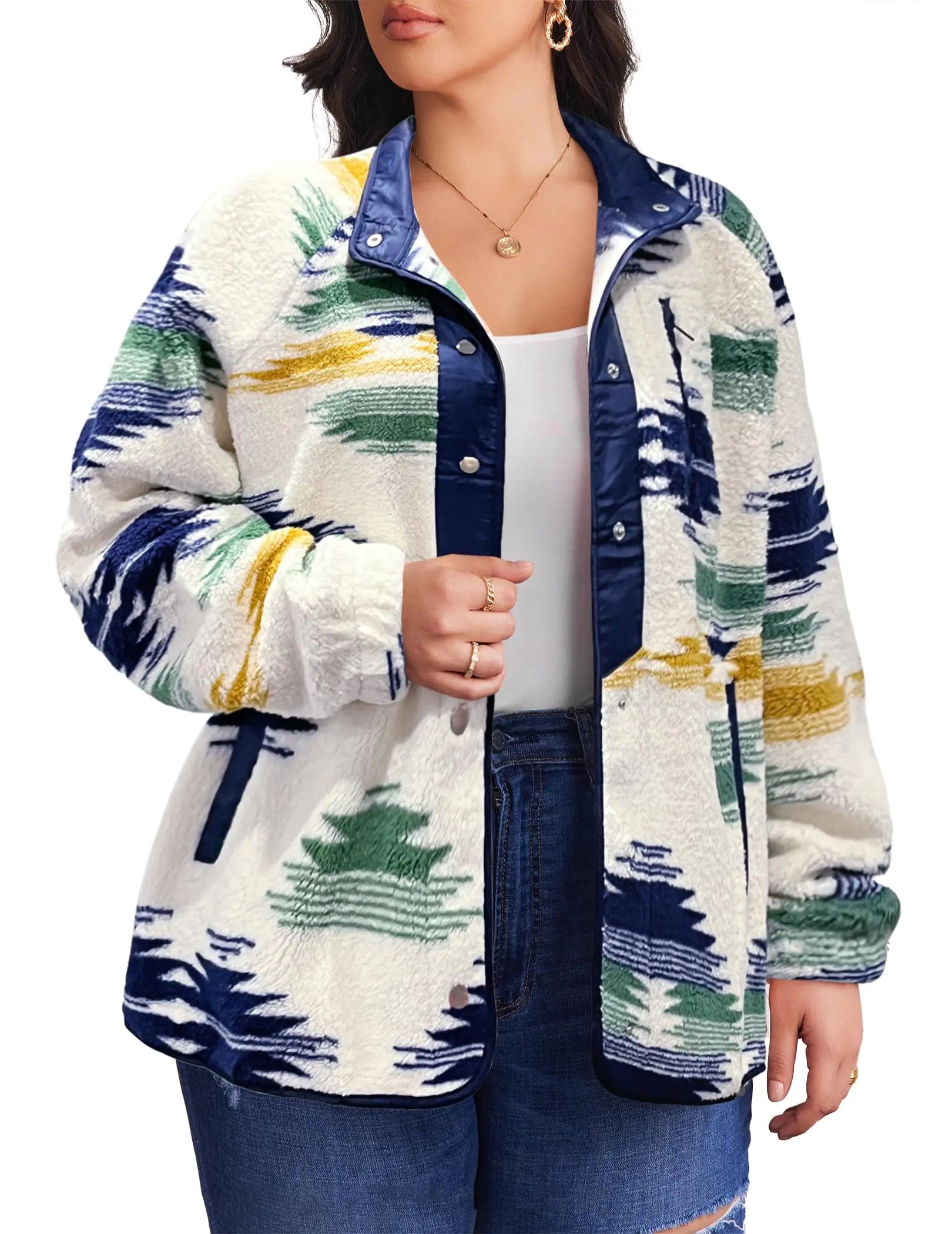INVOLAND Plus Size Western Fleece Shacket