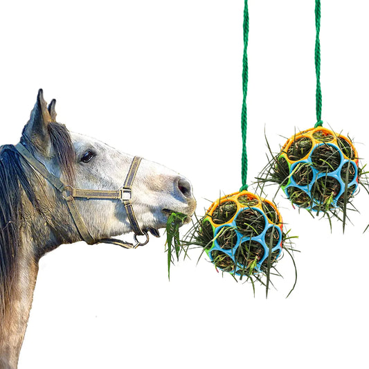 Besimple 2 Pack Horse Treat Ball Hay Feeder Toy Goat Feeder Ball Hanging Feeding Toy for Horse Goat Sheep Relieve Stress (Colorful)