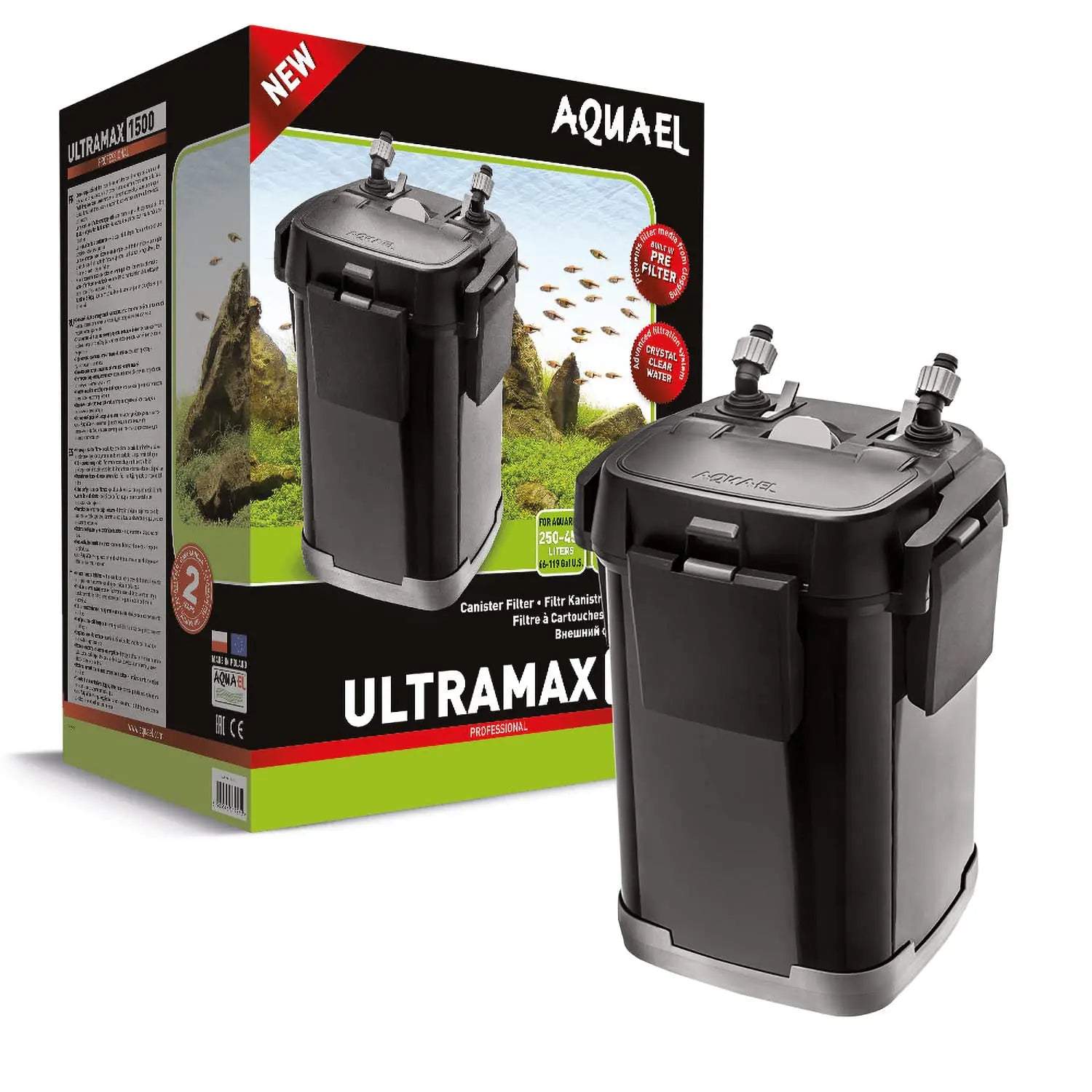 AquaMax Pro 1500 Aquarium Filter - Multi-Stage Canister System - 65-120 Gallon Tanks